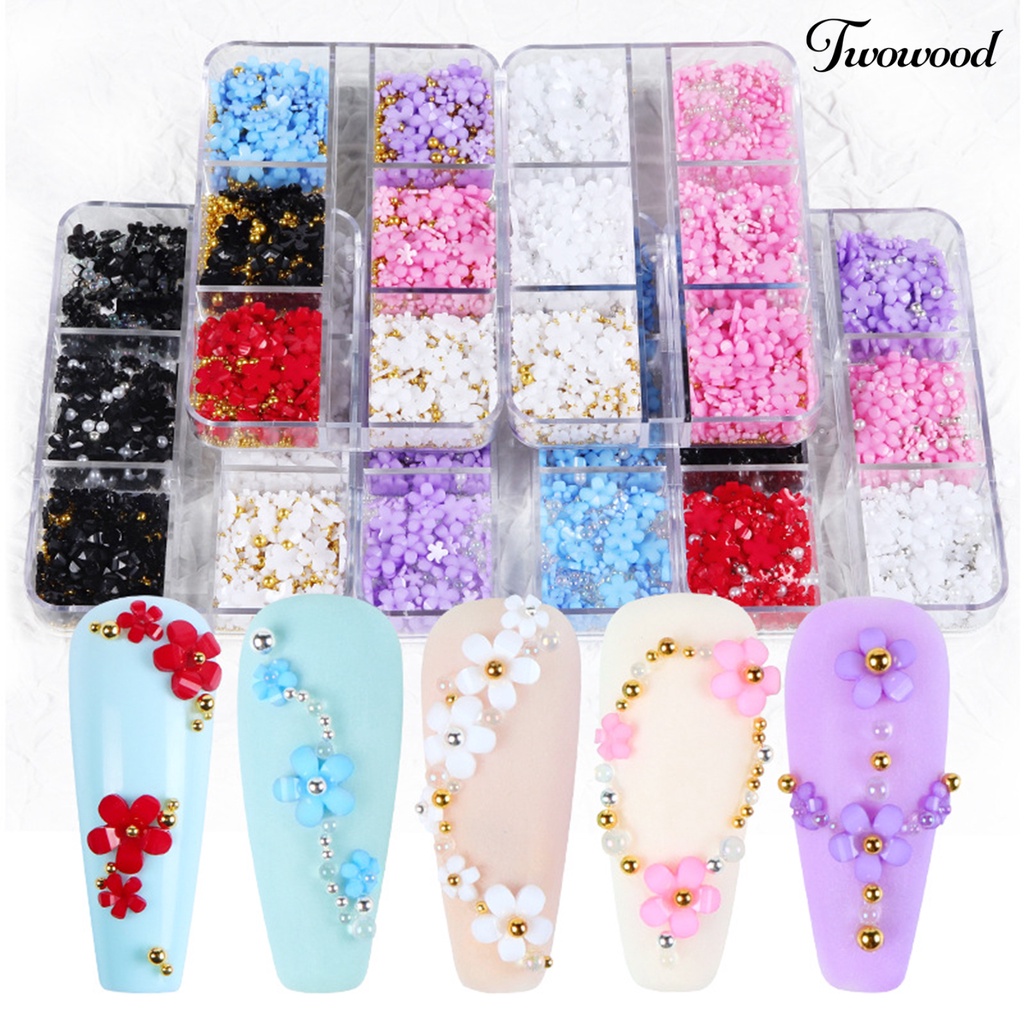 6 Grids Dekorasi Manicure Nail Art Bentuk Bunga Bahan Resin