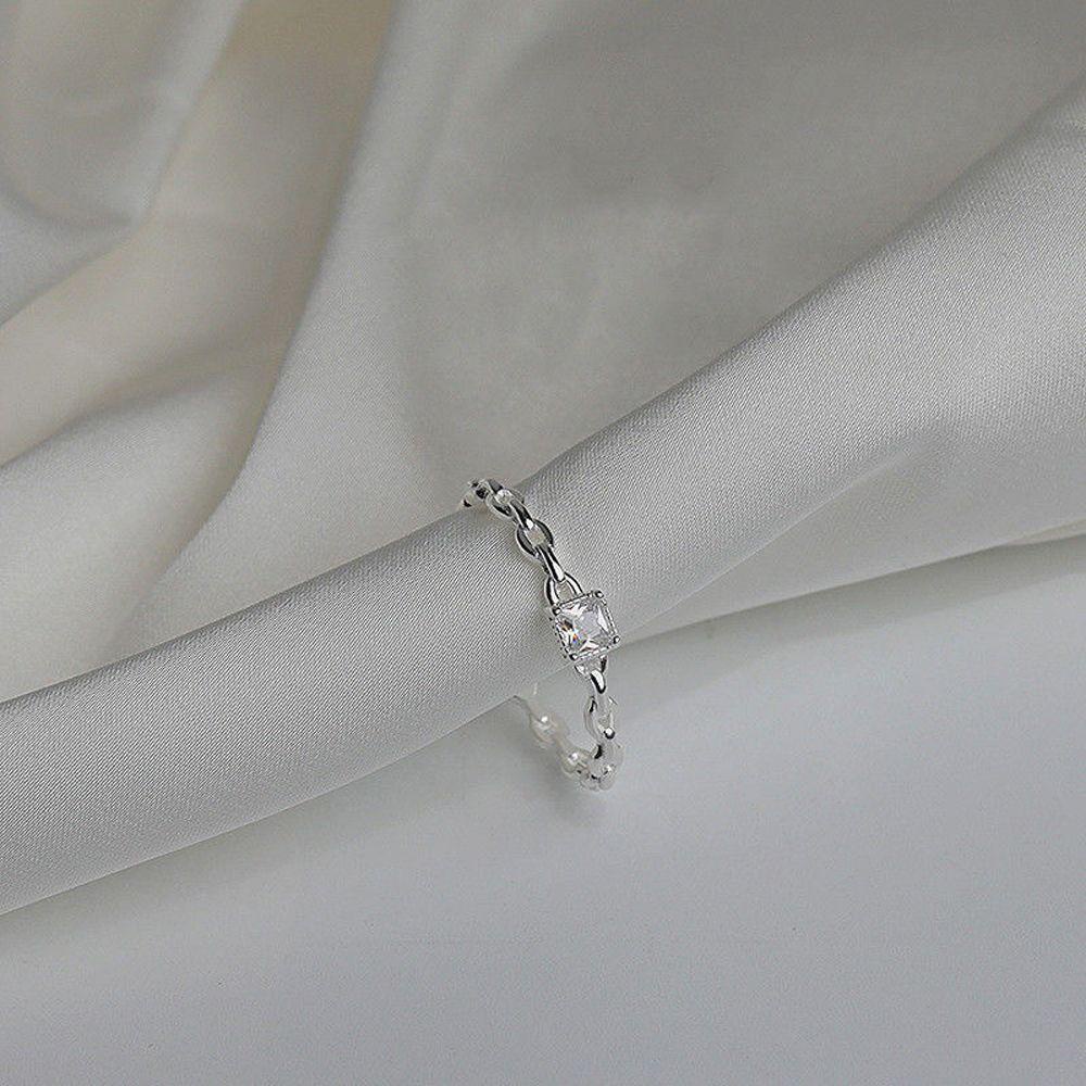 Agustina Wanita Cincin Elegan Fashion Pernikahan Perak Persegi Kubik Zirkon Gadis Jari Cincin