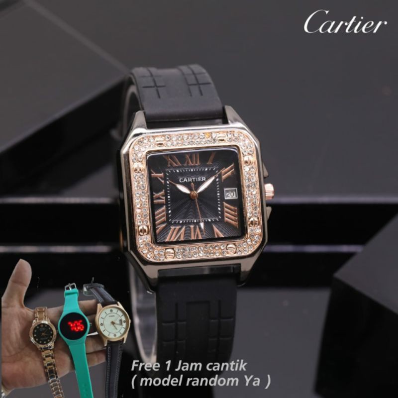 CARTIER Jam Tangan Wanita Analog Rubber Strap 35mm Bonus 1Ps Jam Tangan