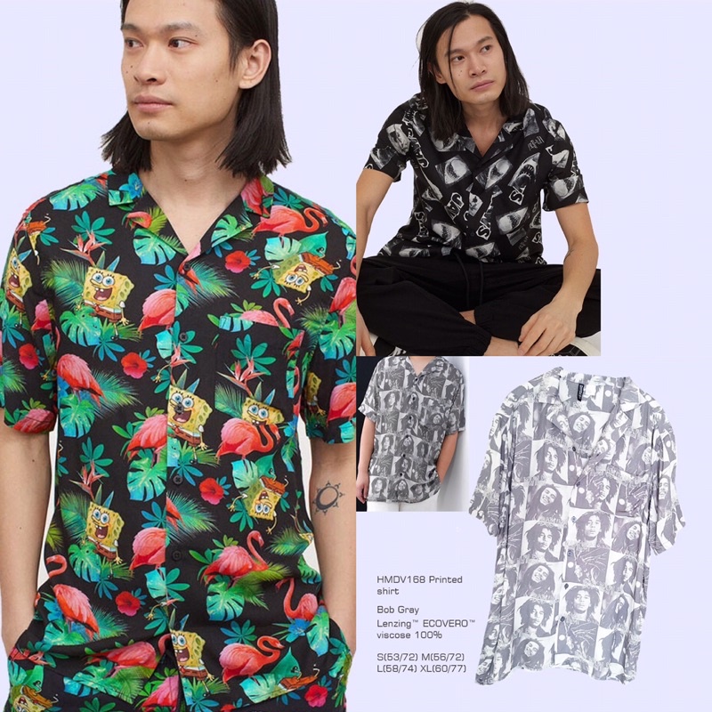 lovemecorner H&M DIVIDED HMDV PRINTED SHIRT MAN WOMAN KEMEJA PRIA MODEL PRINTED MOTIF BAHAN FLOWY RE