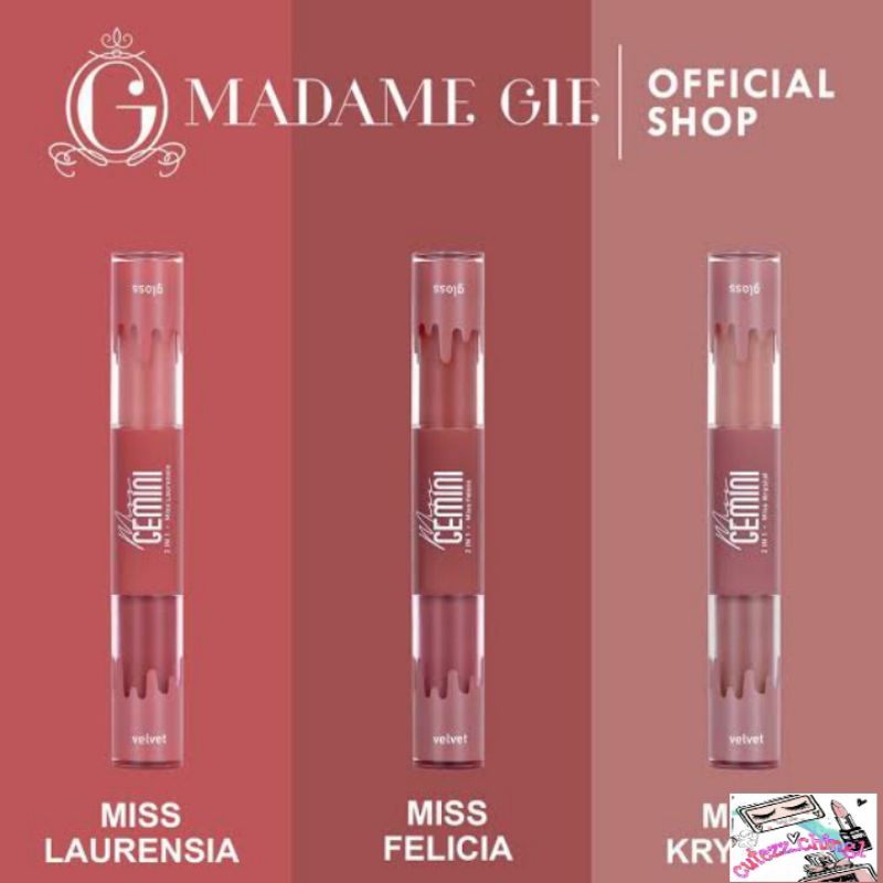 ☃️Cutezz_Ching1☃️Madame Gie Miss Gemini 2 In 1 Gloss n Velvet - Make Up Lipstick