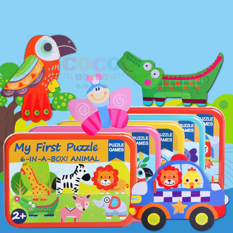 My First Puzzle 6 in a box mainan edukasi anak puzzle kotak tin beginner puzzle