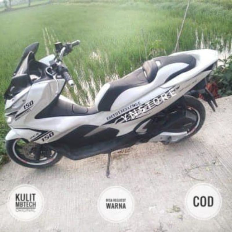 Sarung Cover Jok Motor Pcx 150 New 160 Custom Kulit MBtech Hitam Putih