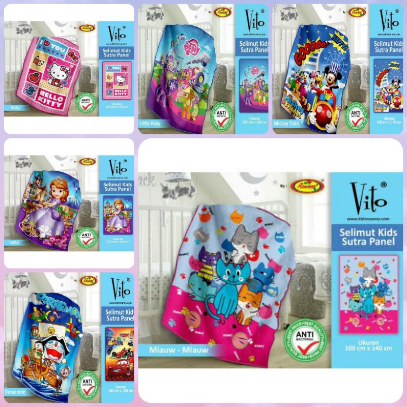 Selimut Anak Karakter | Selimut Bulu 100x140 Vito Kids Sutra Panel Rosanna
