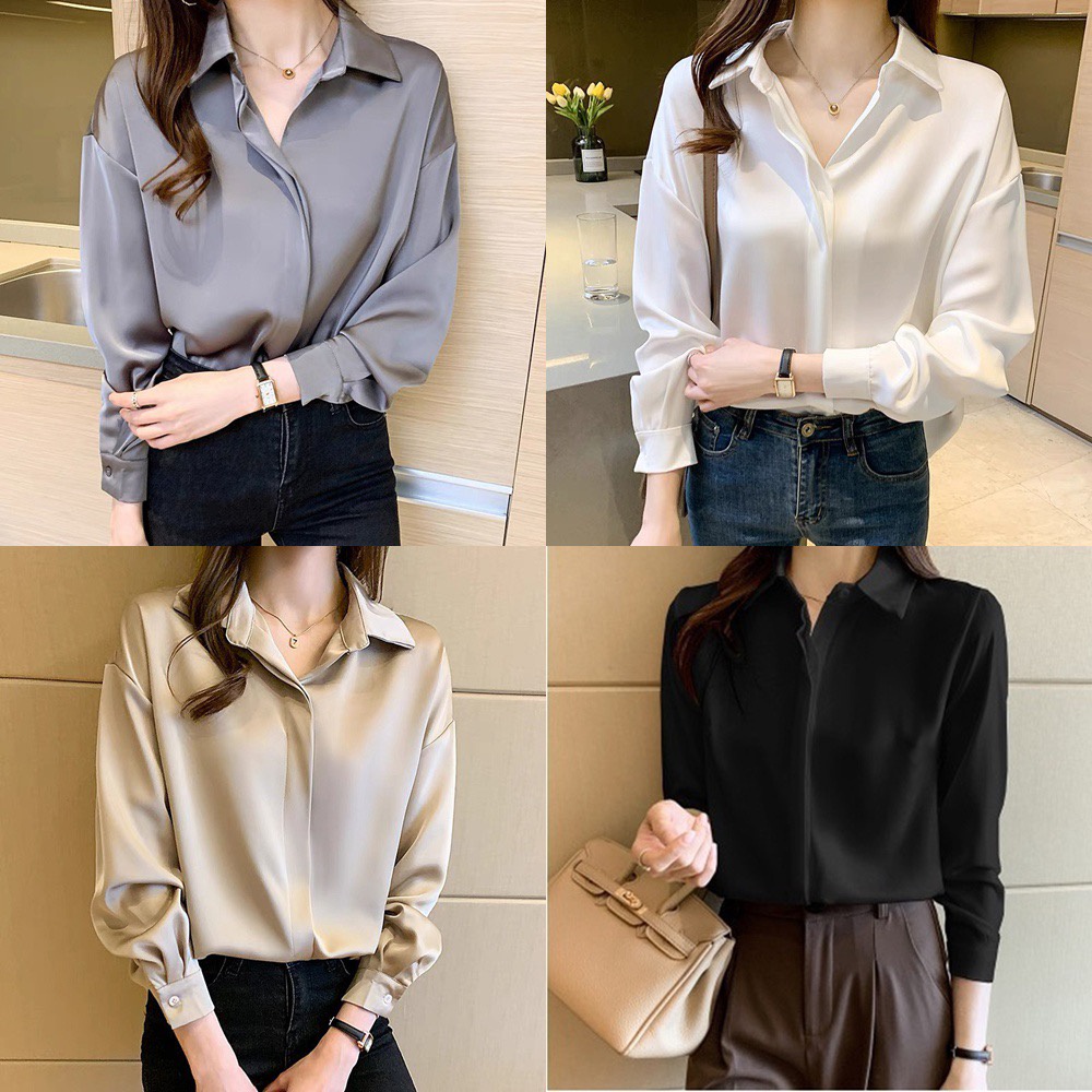 Tq88indonesia Fashion Kemeja Wanita Lengan panjang Terbaru / Lovie Shirt / Kem / Hem Polos / Busana Casual Wanita / Ootd / Outfit Kasual Kekinian