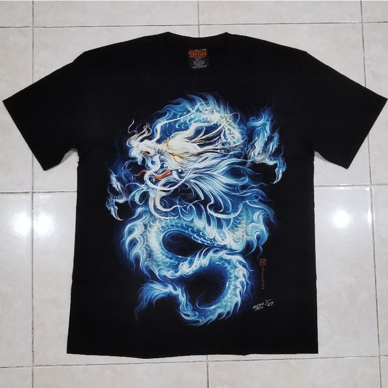 Kaos Rock Chang Tee HD Import Naga Api Biru Seri Jepang Japanese Japan Series Glow In The Dark