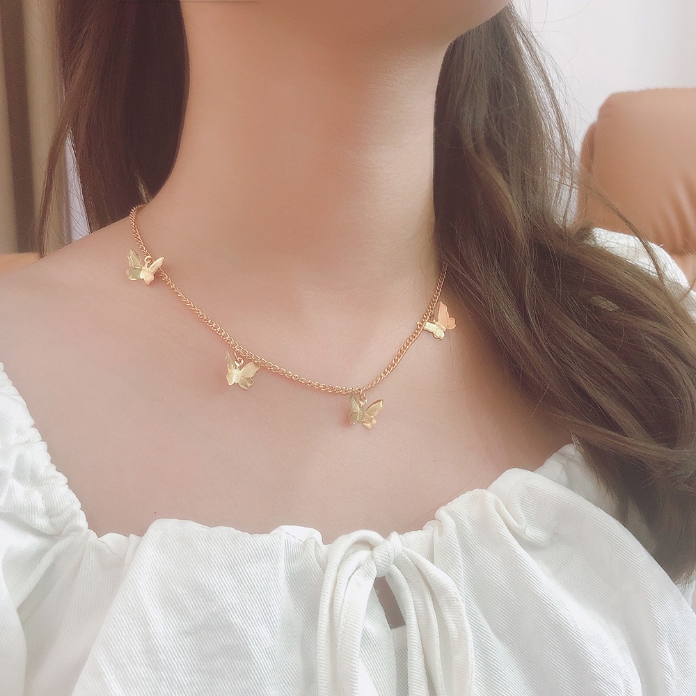 COD❤Kalung Liontin Kupu Anti Karat Rantai Klavikula Logam Kalung Geometris Fashion A one