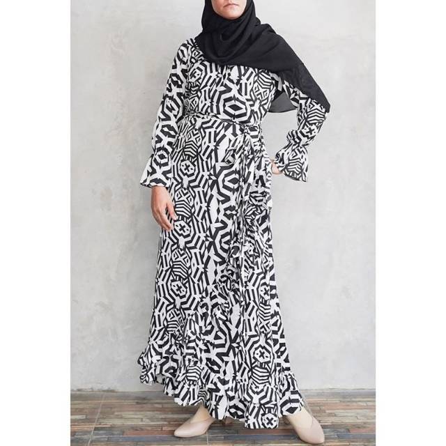 Aduar Monochrome Gamis Busana Muslimah - Wrap Dress Long Dress Boho Style - Hijab Bohemian Style