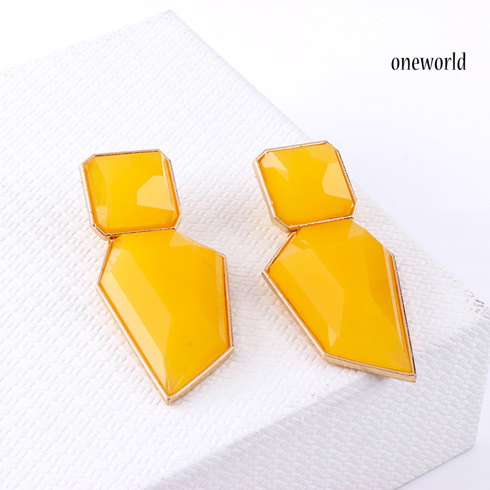 OW@ Vintage Women Geometric Dangle Shiny Resin Exaggeration Earrings Jewelry Gift