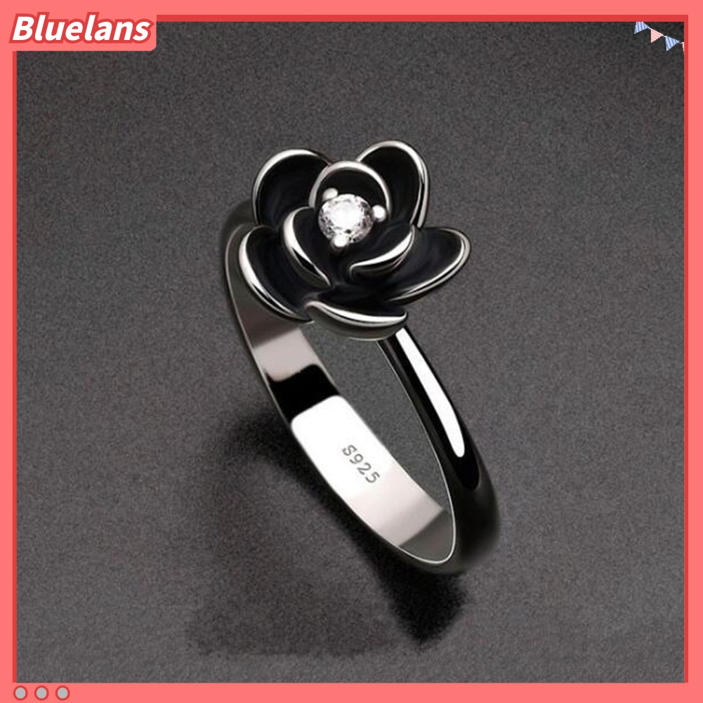 Bluelans Cincin Bentuk Bunga Lapis Silver Aksen Berlian Imitasi Untuk Pengantin Wanita