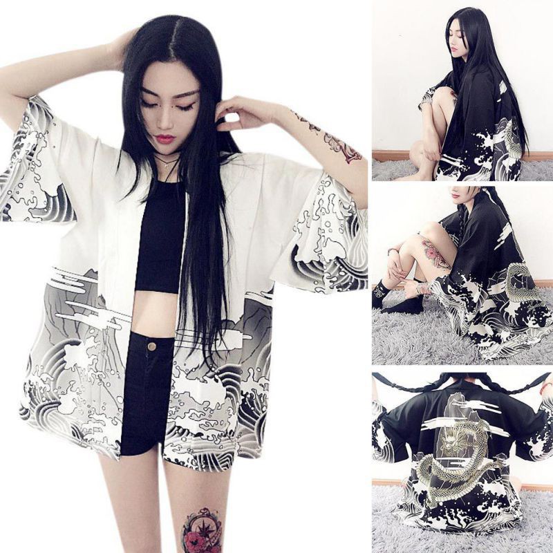 Kimono Jepang Harajuku Jepang Motif Print Naga