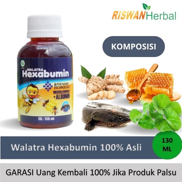 Hexabumin Suplemen Kecerdasan Tingkatkan Daya Ingat dan Konsentrasi Otak Anak Madu Albumin Plus Pegagan dan Temulawak Isi 130 Ml Original BPOM dan Halal MUI