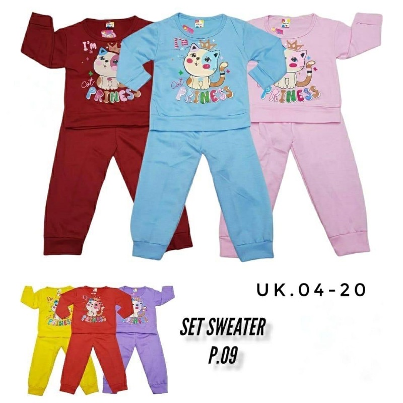 SET SWEATER ANAK PEREMPUAN UMUR 2-7 TAHUN MOTIF KUCING