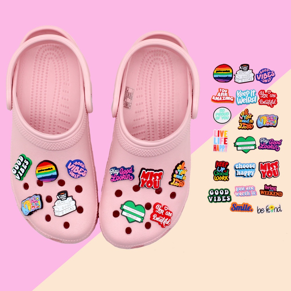 Jibbitz Crocs shoe charms kalimat bahasa inggris lucu Pin Gesper DIY sandal Mode hadiah decorate Lubang Sepatu accessories Dapat dilepas