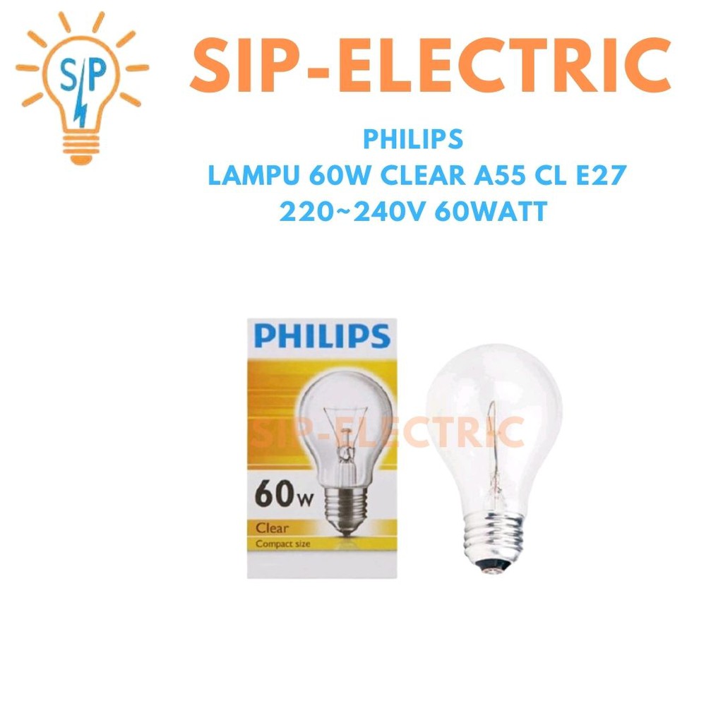 Philips Lampu 60W Clear A55 Cl E27 220~240V 60Watt
