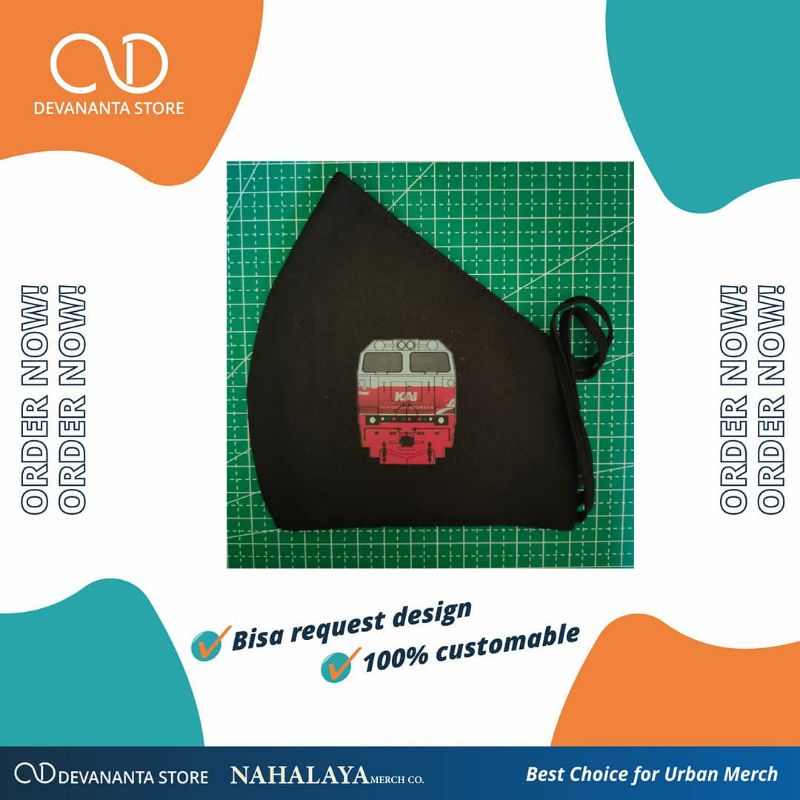 masker kain 3 lapis kereta CC206 livery HUT RI