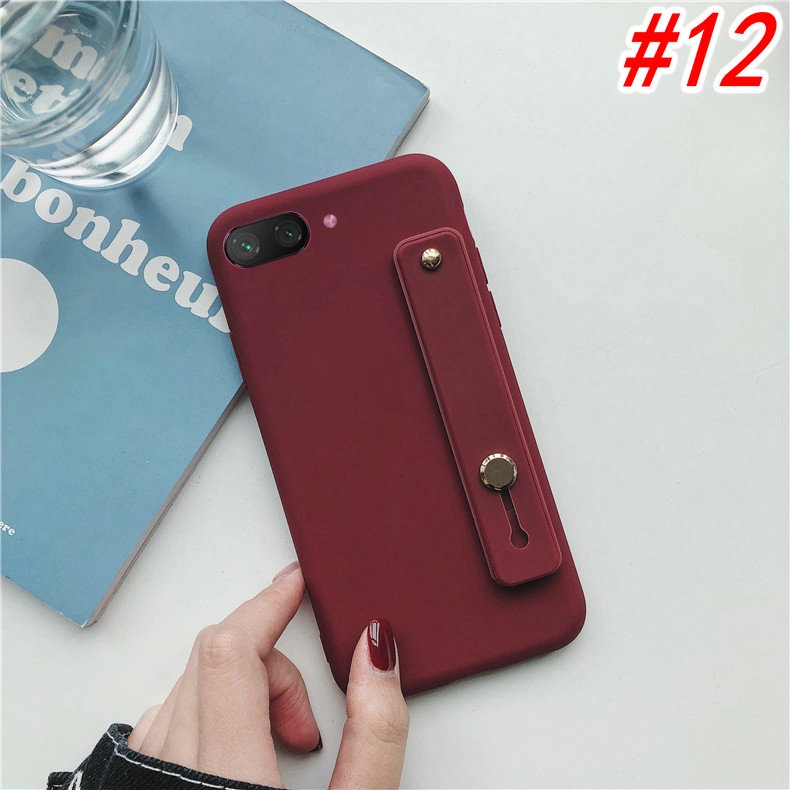 Casing Huawei Y9 Y7 Y6 Y5 P30 Nova 2 2i 3i 5T Honor 7S 7A 8A Lite Pro Prime 2018 2019 Candy solid color Frosted feel Soft Case Cover+Wristband-#12 red