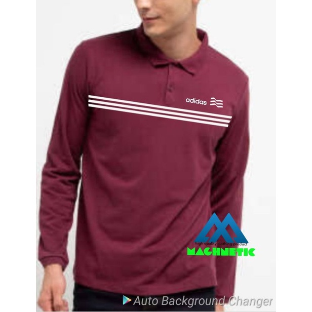 Promo Polo shirt Pria lengan Panjang Baju kaos Kerah Adidas strip