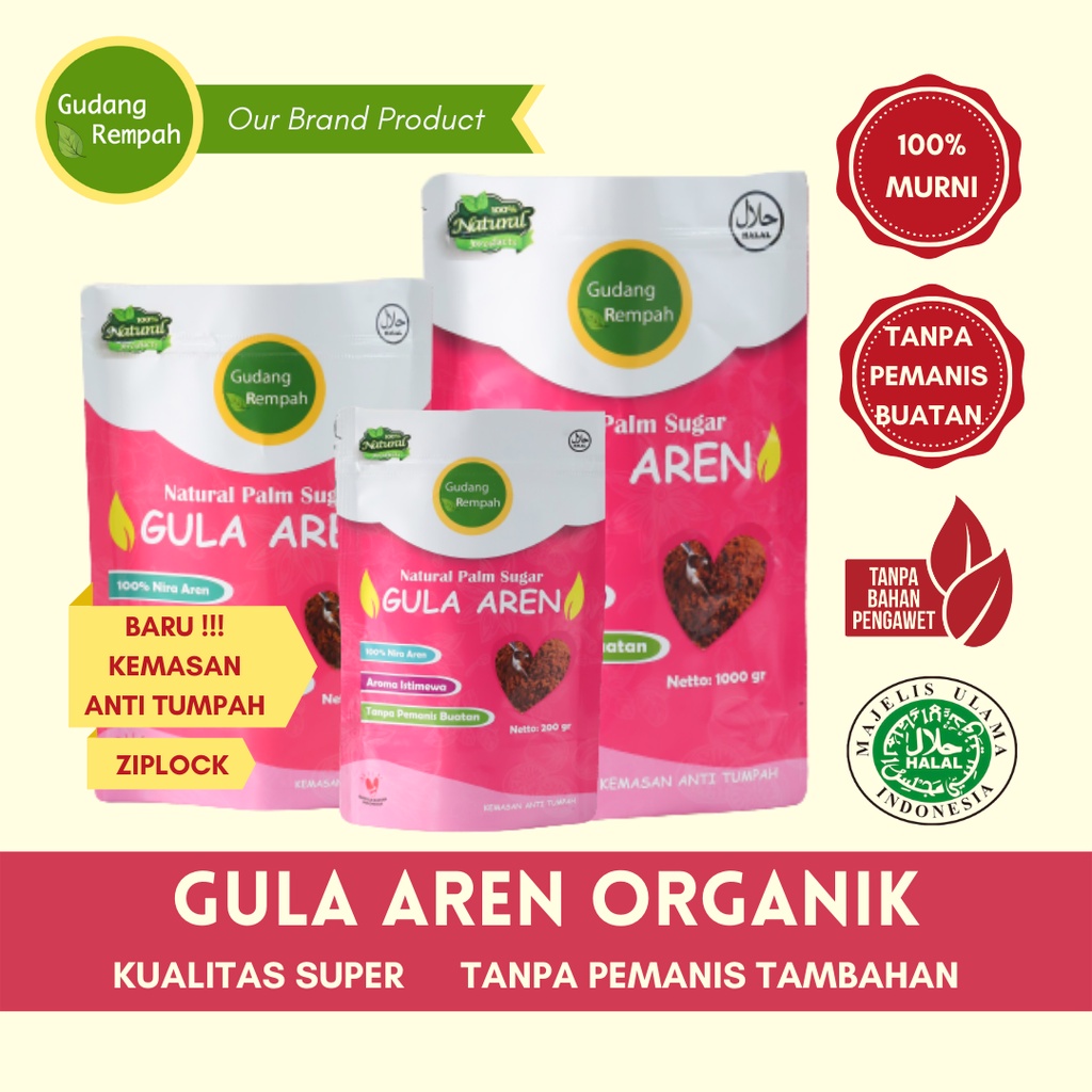 

Gula Aren Bubuk Organik Grade A+ (Tersedia Kemasan ZIPLOCK) Semut Palm Sugar Kualitas Premium