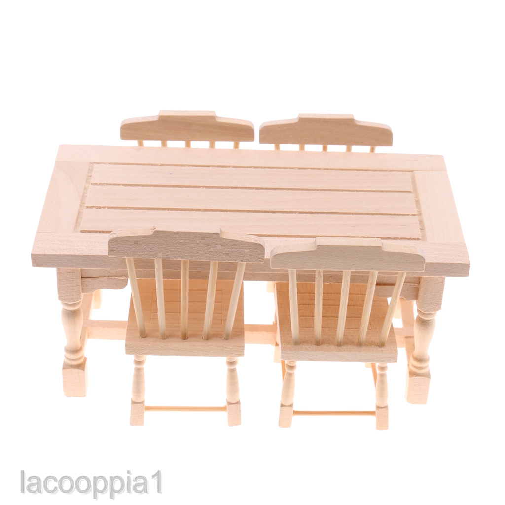 LACOOPPIA1 1 12 Dollhouse Dining Room Furniture Natural Wood Dining Table Chairs Set Shopee Indonesia