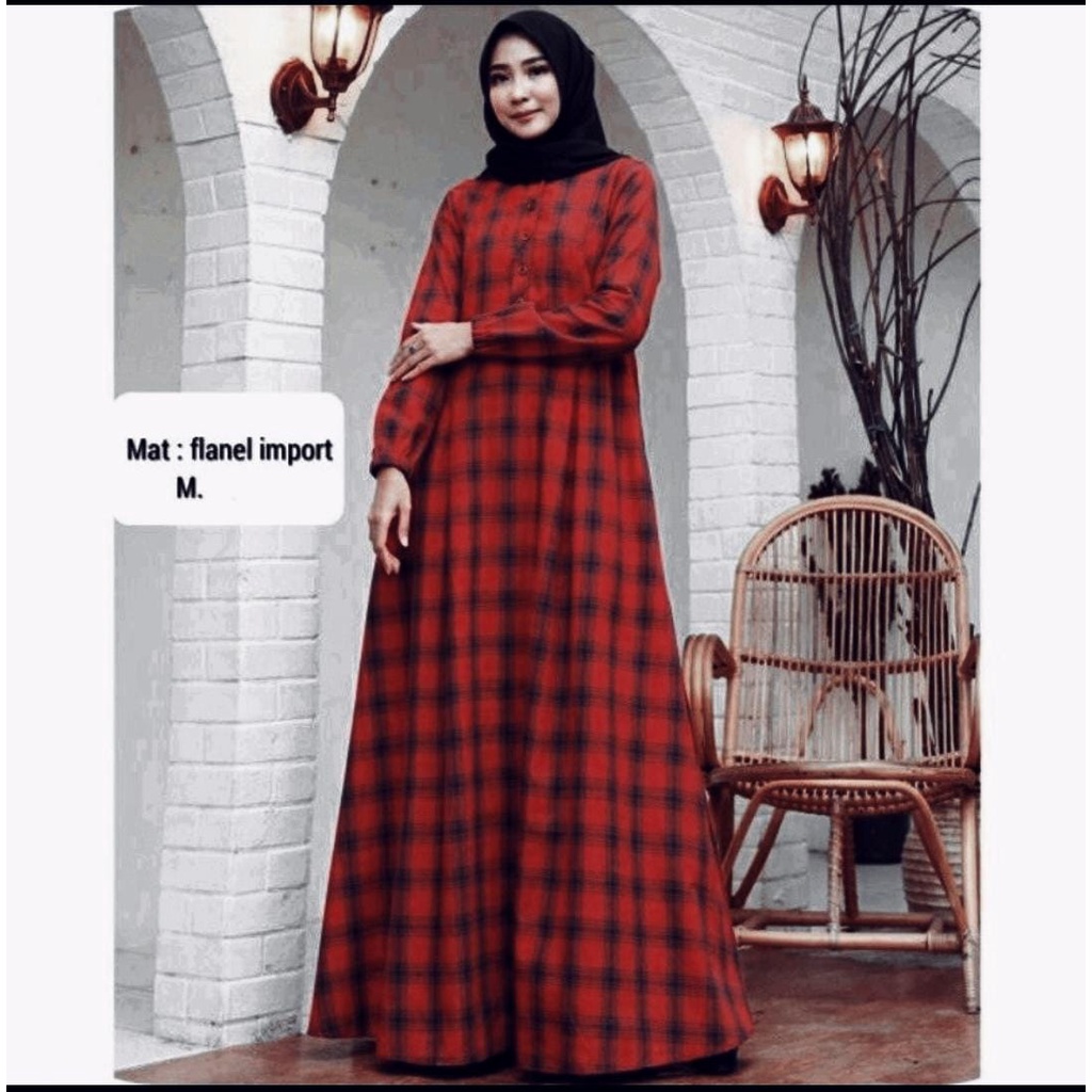 LANGSUNG KIRIM GAMIS FLANEL JUMBO  KOTAK-KOTAK MAYUNG SAKU  BUSUI TALI PINGGANG