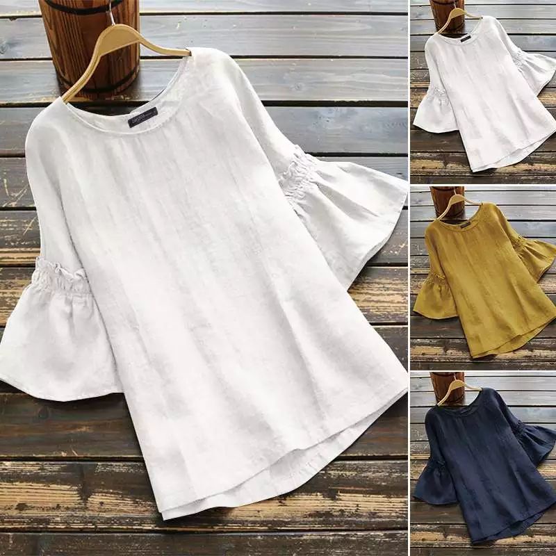 ZANZEA Blus wanita import Casual lengan ruffle vintage/Atasan wanita jumbo S-5XL Terbaru