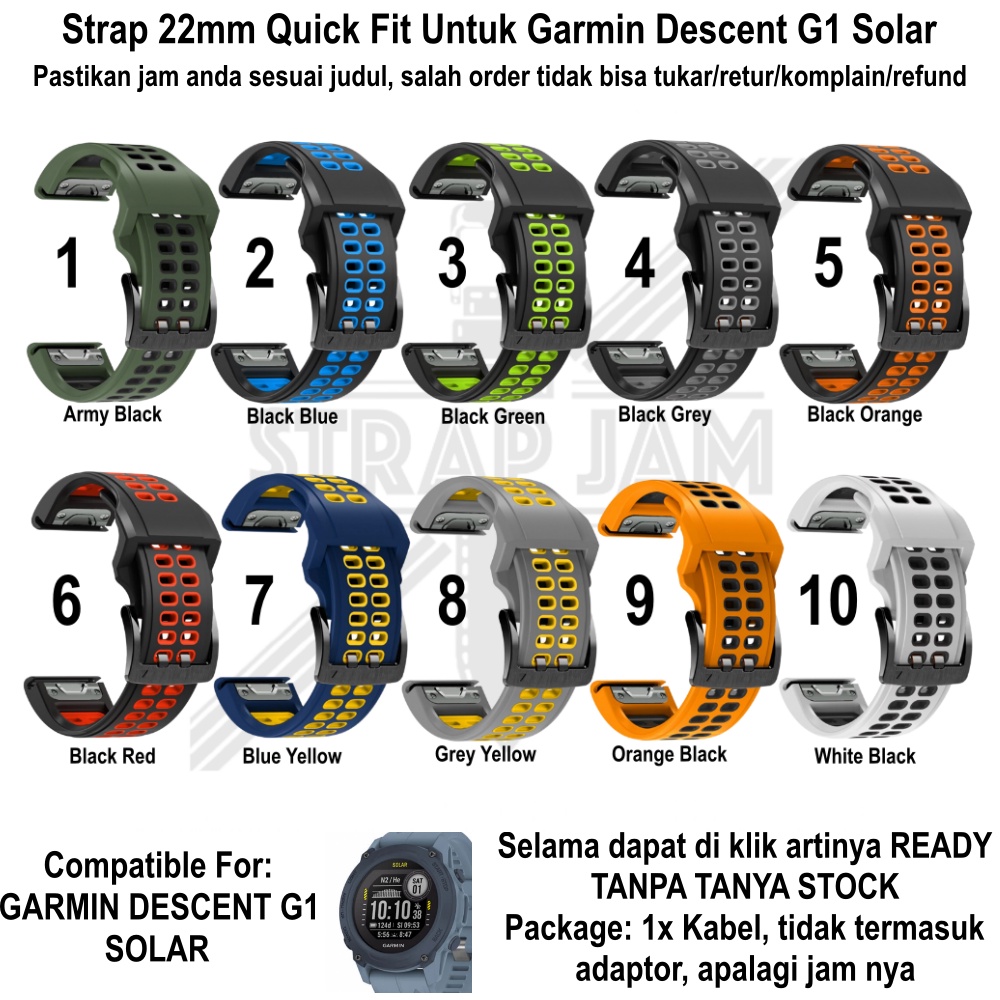 TRD Strap Garmin Descent G1 Solar - Tali Jam Quick Fit 22mm Silikon Rubber Untuk Olahraga