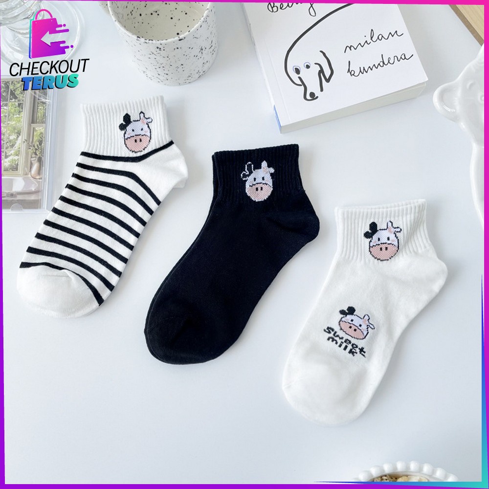 CT P184 Kaos Kaki Pendek Semata Kaki Kaus Kaki Wanita Pria Dewasa Fashion Kaos Kaki Motif Sapi Lucu Kaos Kaki Murah