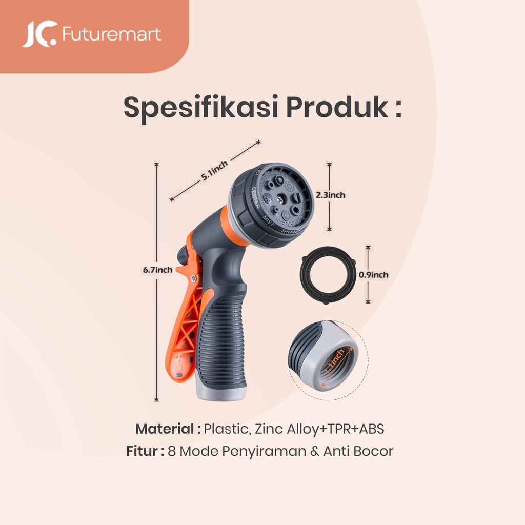 SEMPROTAN AIR 8 HOSE NOZZLE SPRAY GUN CUCI MOBIL MOTOR TAMAN LBN-006
