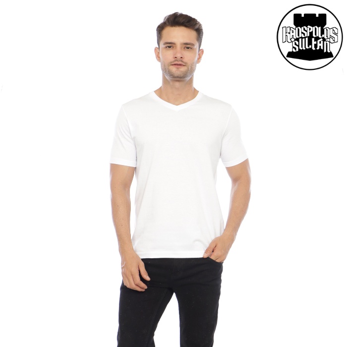 KAOS POLOS VNECK COTTON COMBED 30S KERAH VNECK LENGAN PENDEK PUTIH