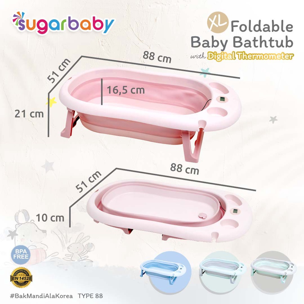 Sugarbaby Foldable Baby Bathtub with Digital Thermometer / Bak Mandi Lipat dengan termometer air digital F88 / F82 Bak Mandi Anak