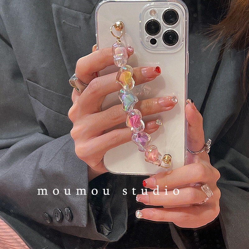 Simple Transparan Polos Rainbow Heart Chain Softcase Bening iphone 7/8+ XS XS Max XR 11 Pro Max 12 Pro Max