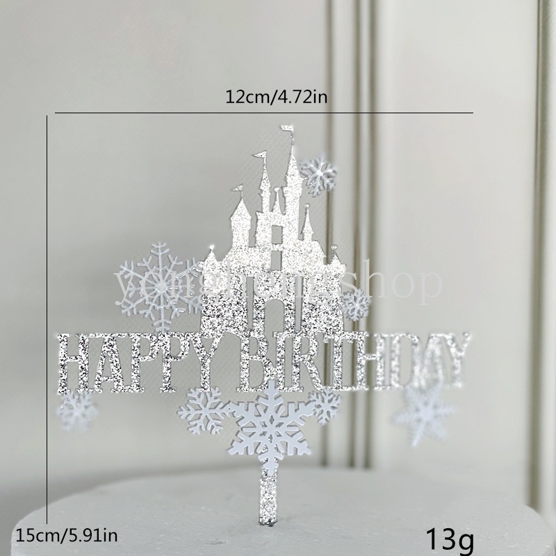 Topper Kue Desain Snowflake Castle Happy Birthday Bahan Akrilik Untuk Dekorasi Pesta Baby Shower