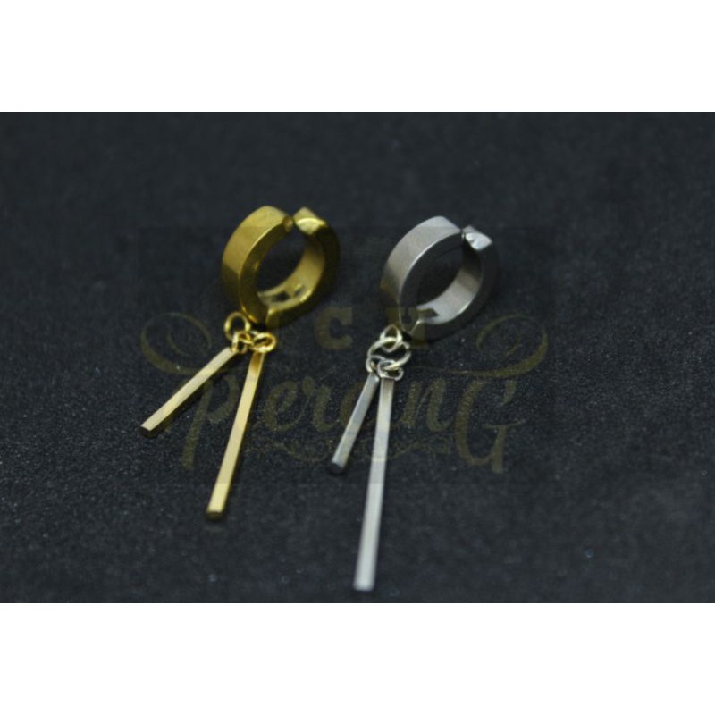 IP-G anting jepit Korea gold dan silver/ anting jepit pria wanita batang kotak