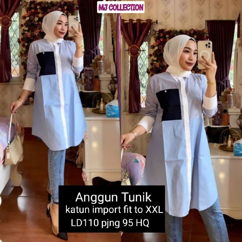 Anggun Tunik putih,tunik wanita,tunik jumbo,baju muslim,kemeja busui,baju kerja