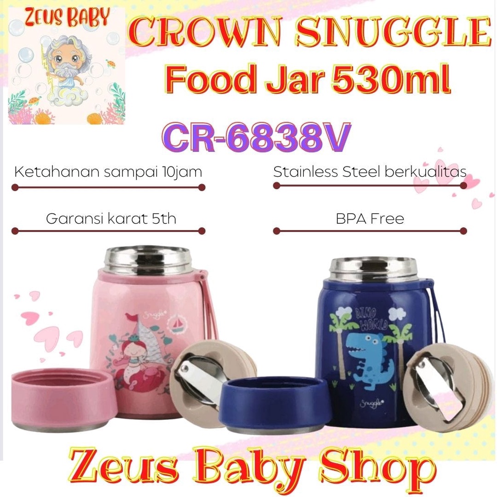 CROWN FOOD JAR VACUUM FLASK 530ML / Food Jar Vacuum Flask / Tempat Makan Anak Design Cartoon / CROWN Snuggle Fancy Vacuum Jar 530ml CR-6838 Termos Makan