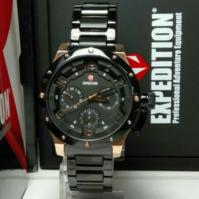Jam Tangan Wanita Original Expedition E6381 Ladies Rantai Black RG Sporty