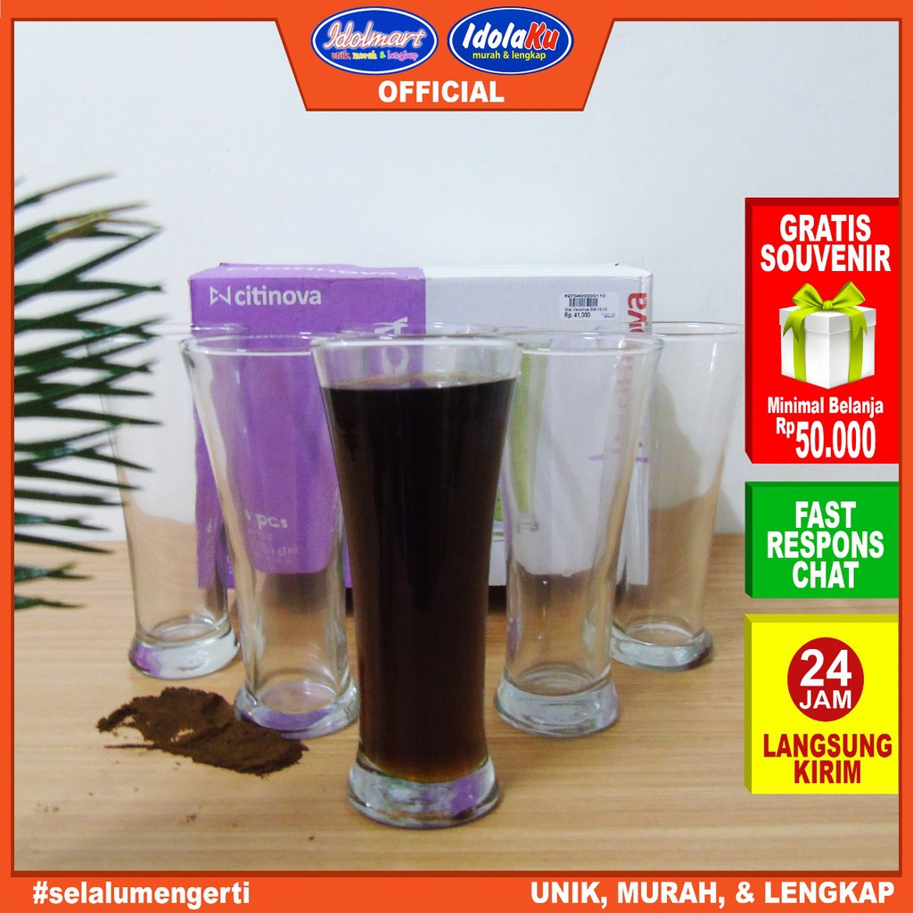 IDOLAKU Citinova Gelas Veronica Isi 6 Pcs Gelas Set Isi 6 Gelas Kado Gelas Kaca Gelas Juss Kopi Teh