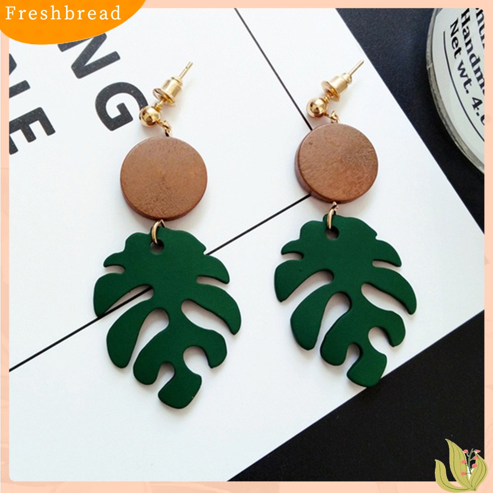 [TERLARIS]Bohemian Wooden Monstera Leaf Dangle Women Stud Earrings/Ear Clips Jewelry Gift