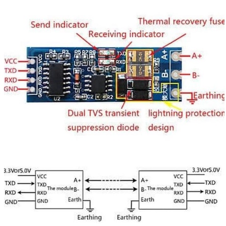 Modul Converter Serial TTL to RS485 Module RX TX 485 to Serial UART USART ModBus untuk PCB