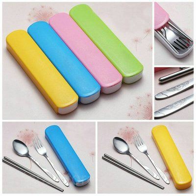 ❤ RATU ❤ Sendok Garpu Set Bahan Stainless Steel Sendok Alat Makan Travel Portable