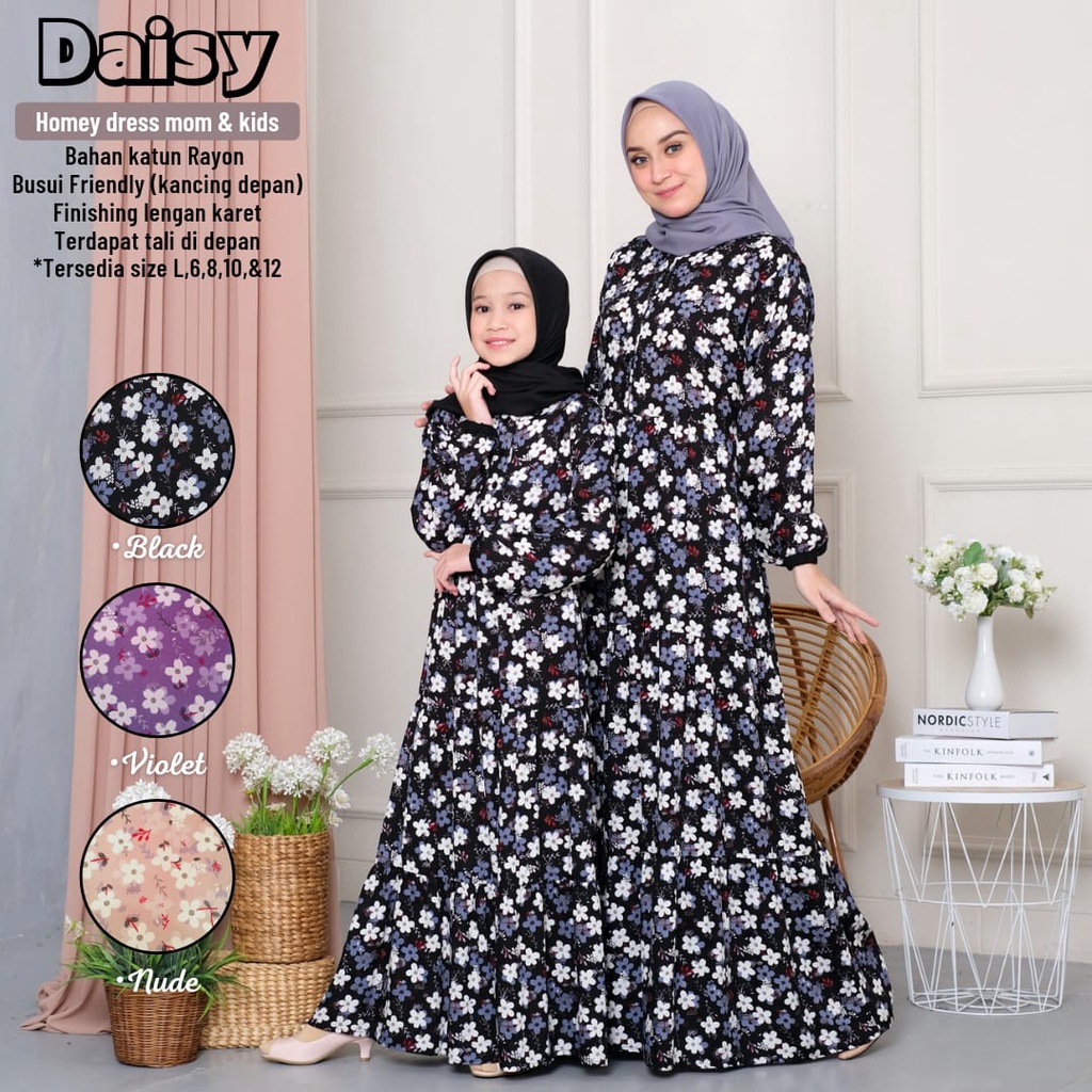 New_ (2)Daisy Dress Mom &amp; Kids-Gamis Katun Rayon Premium/Homey Dress Dewasa Jumbo-Motif Bunga-Nyaman dipakai