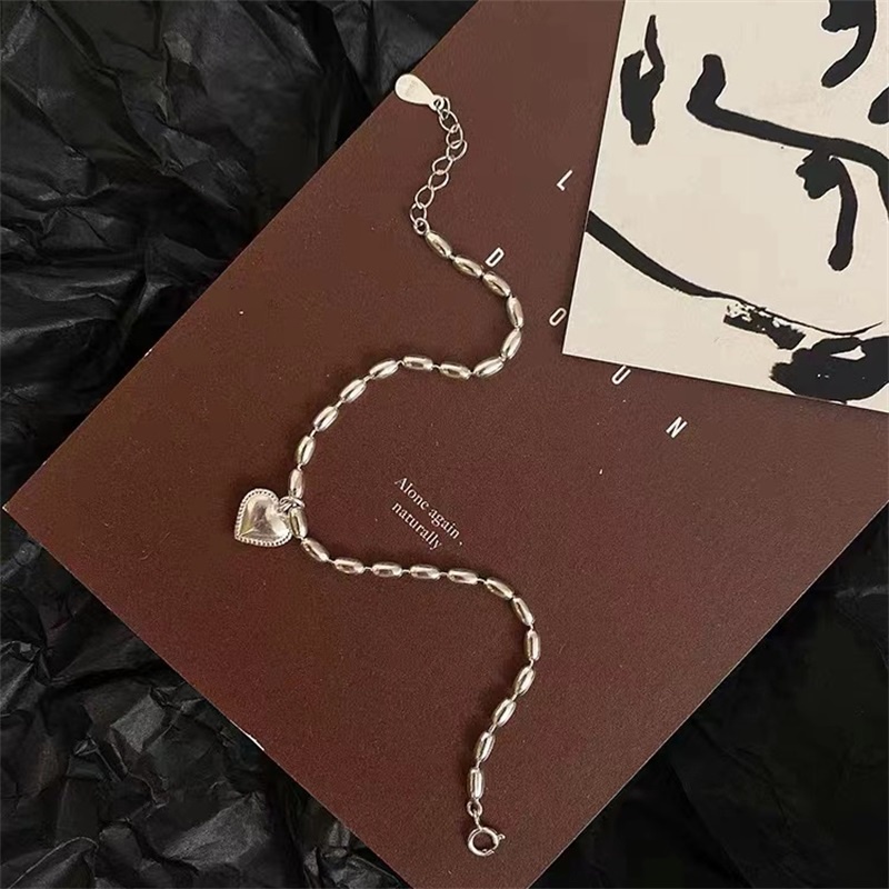 Gelang Liontin Hati Bahan s925 Silver Gaya Korea Jepang