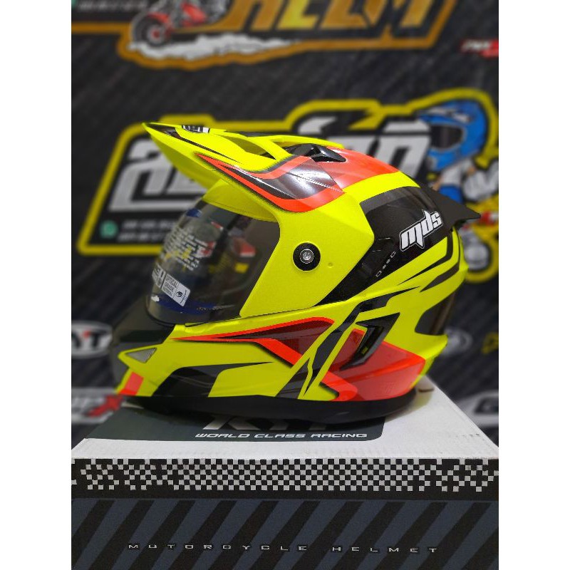 HELM MDS SUPER PRO MOTIF SERI 2 YELLOW FLUO HELM MDS SUPERPRO MDS SUPERMOTO 2VISOR MDS SUPER MOTO