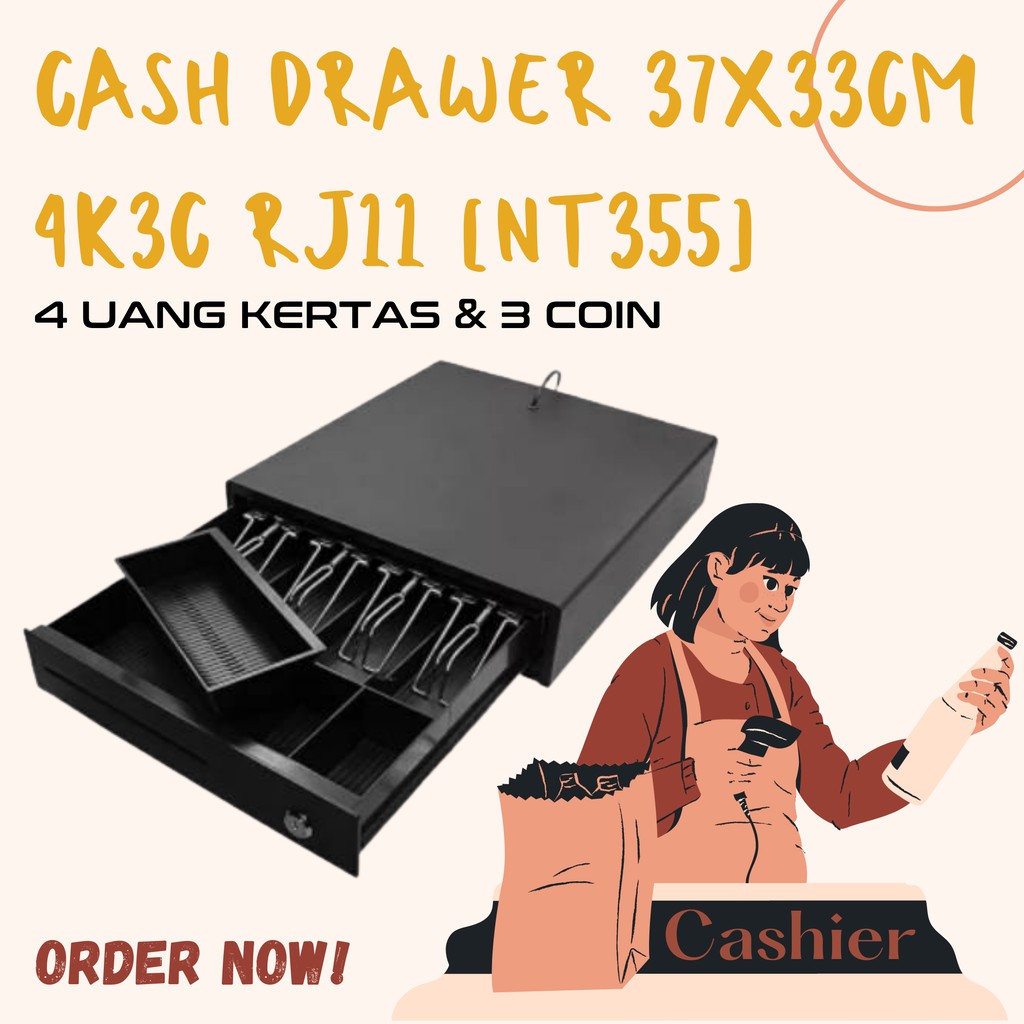 Cash Drawer Eppos 37x33CM 4K3C RJ11 Laci Uang Cashier Penyimpanan Uang Best Quality Zjiang