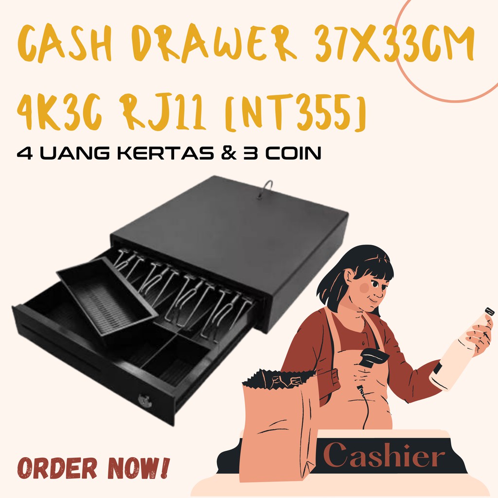 Cash Drawer Eppos 37x33CM 4K3C RJ11 Laci Uang Cashier Penyimpanan Uang Best Quality