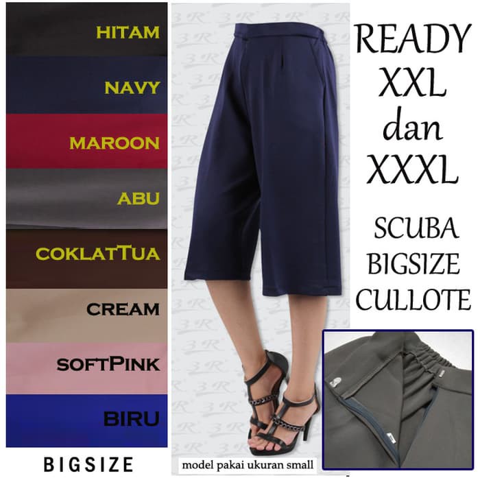 Celana Kulot Pendek XXL XXXL Wanita Bigsize Jumbo Scuba 3R Cullote - Putih- 3XL
