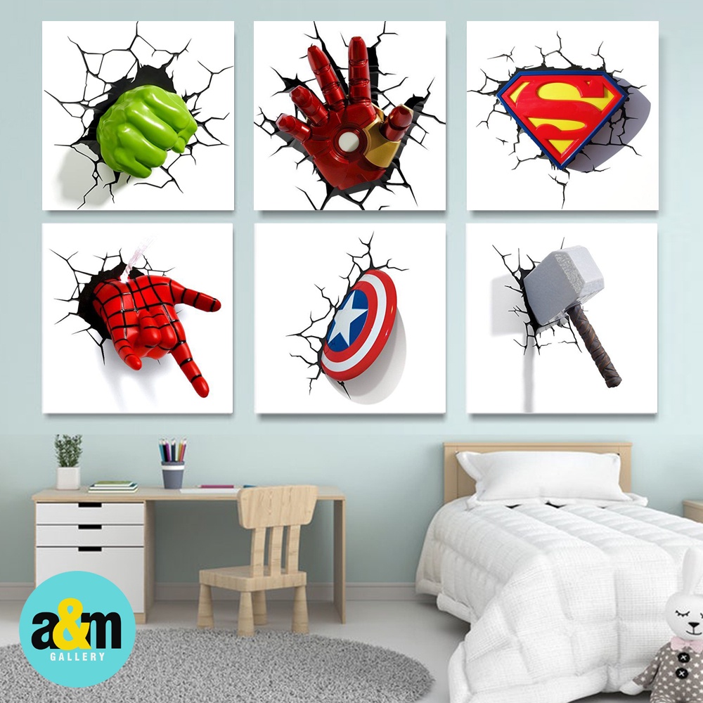 Hiasan Dinding Kamar Logo Superhero ( 20 X 20 ) Pajangan Anak Dekorasi Wall Decor Kamar Anak - A&amp;M