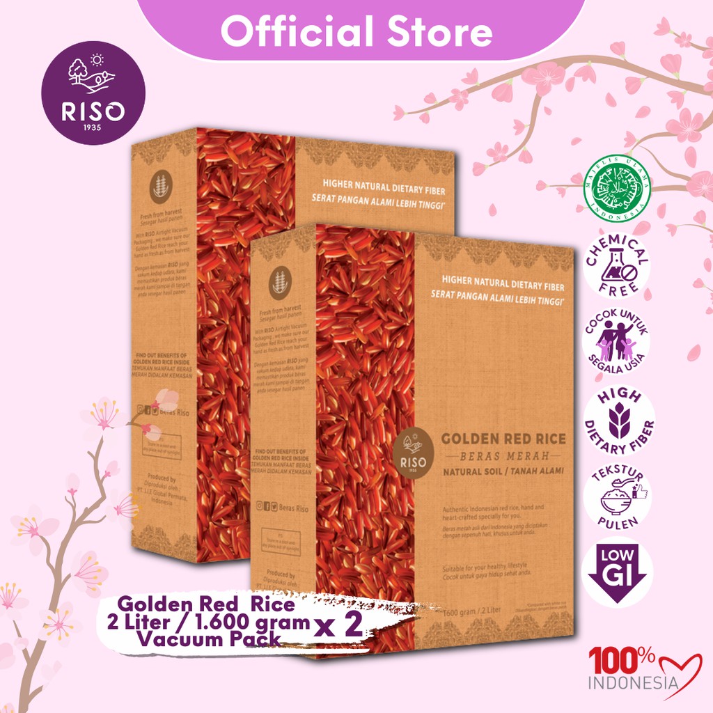 

(HALAL-KEMTAN) RISO Organic Golden Red Rice Beras Merah Organik 2 Liter/1600gram x 2