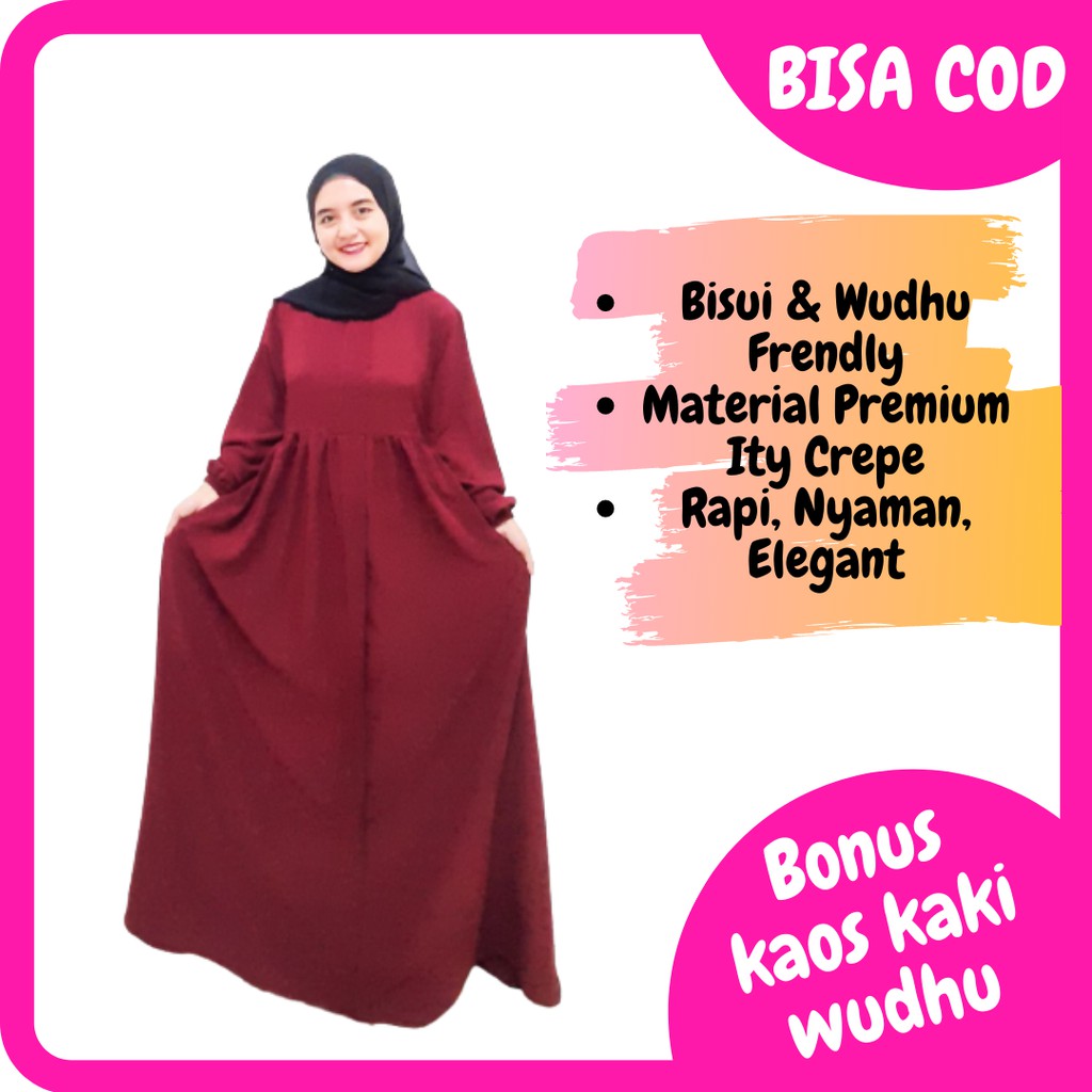 Baju Gamis Wanita Terbaru 2021 Dress Jumbo Dewasa Muslim Polos Bisui Premium Kekinian Untuk Lebaran